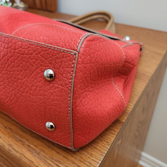 FURLA MY PIPER PEBBLED LEATHER LARGE TOP HANDLE BAG ORANGE GENTLY USED LIKE NEW - Picture 9 of 12